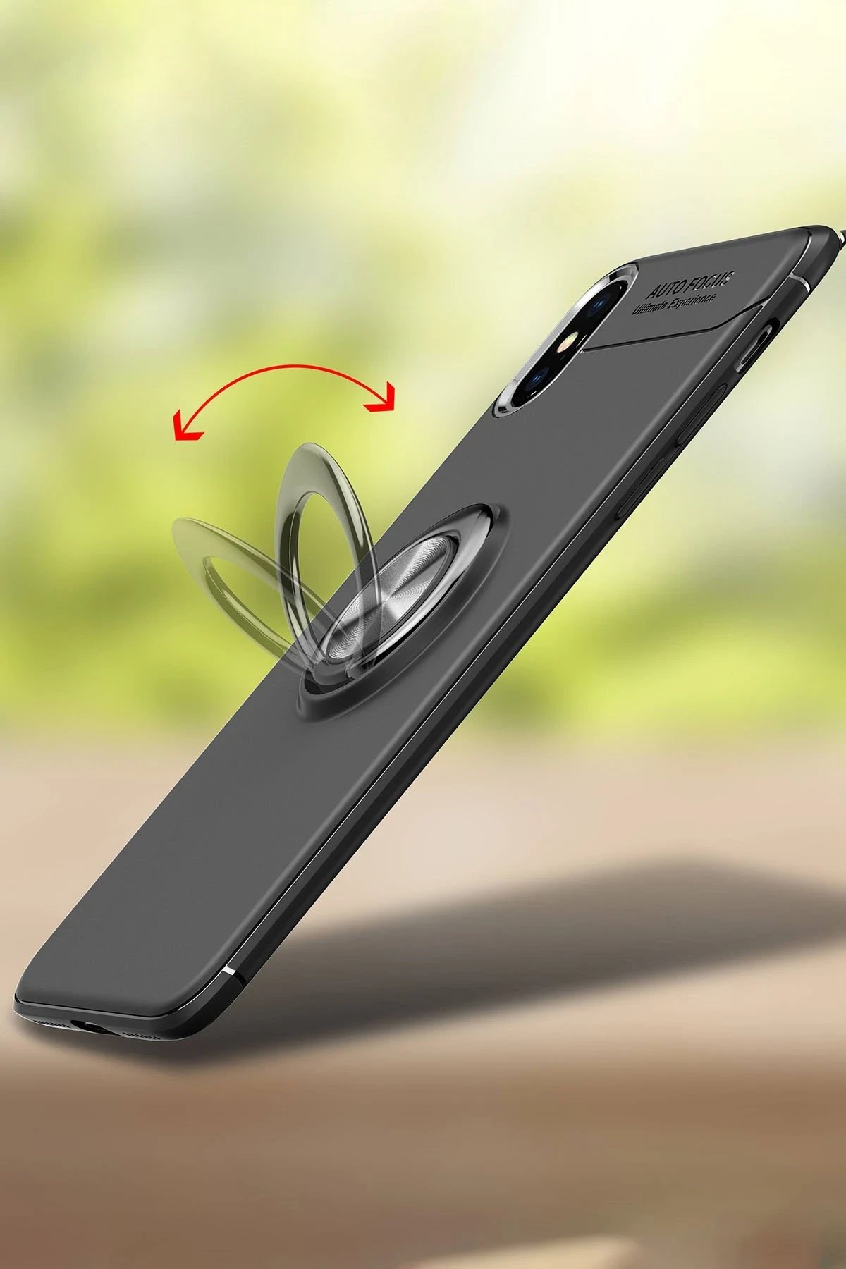 Newface iPhone XS Max Kılıf Range Yüzüklü Silikon - Siyah-Gold