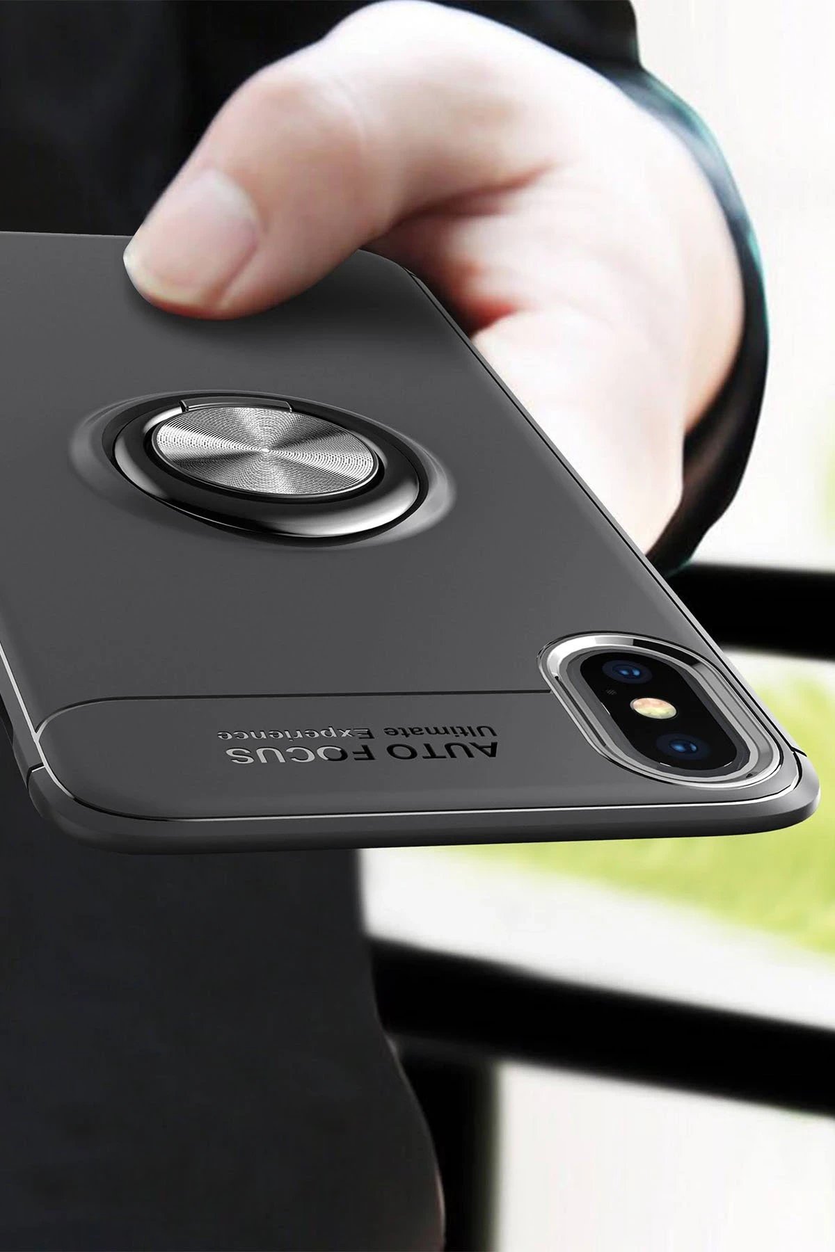 Newface iPhone XS Max Kılıf Range Yüzüklü Silikon - Siyah-Gold