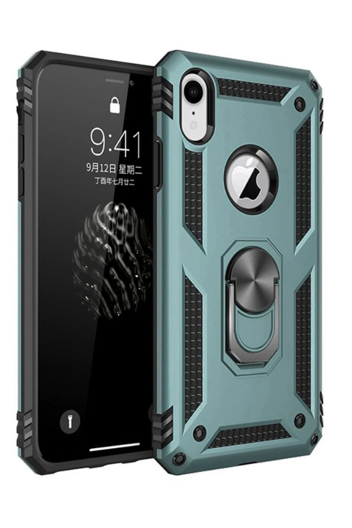 Newface iPhone XR Kılıf Sofya Yüzüklü Silikon Kapak - Yeşil