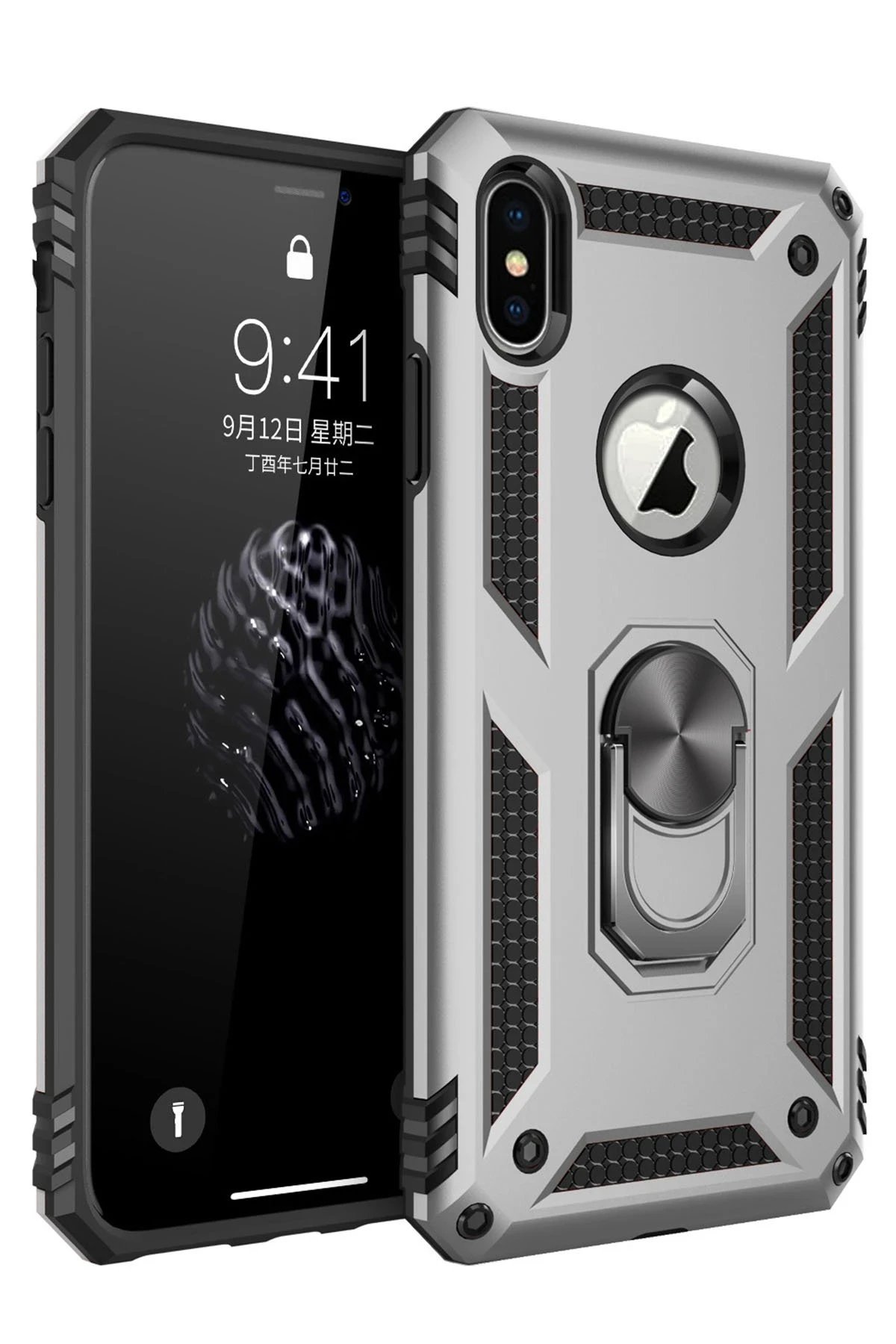 Newface iPhone XS Max Kılıf Sofya Yüzüklü Silikon Kapak - Gümüş