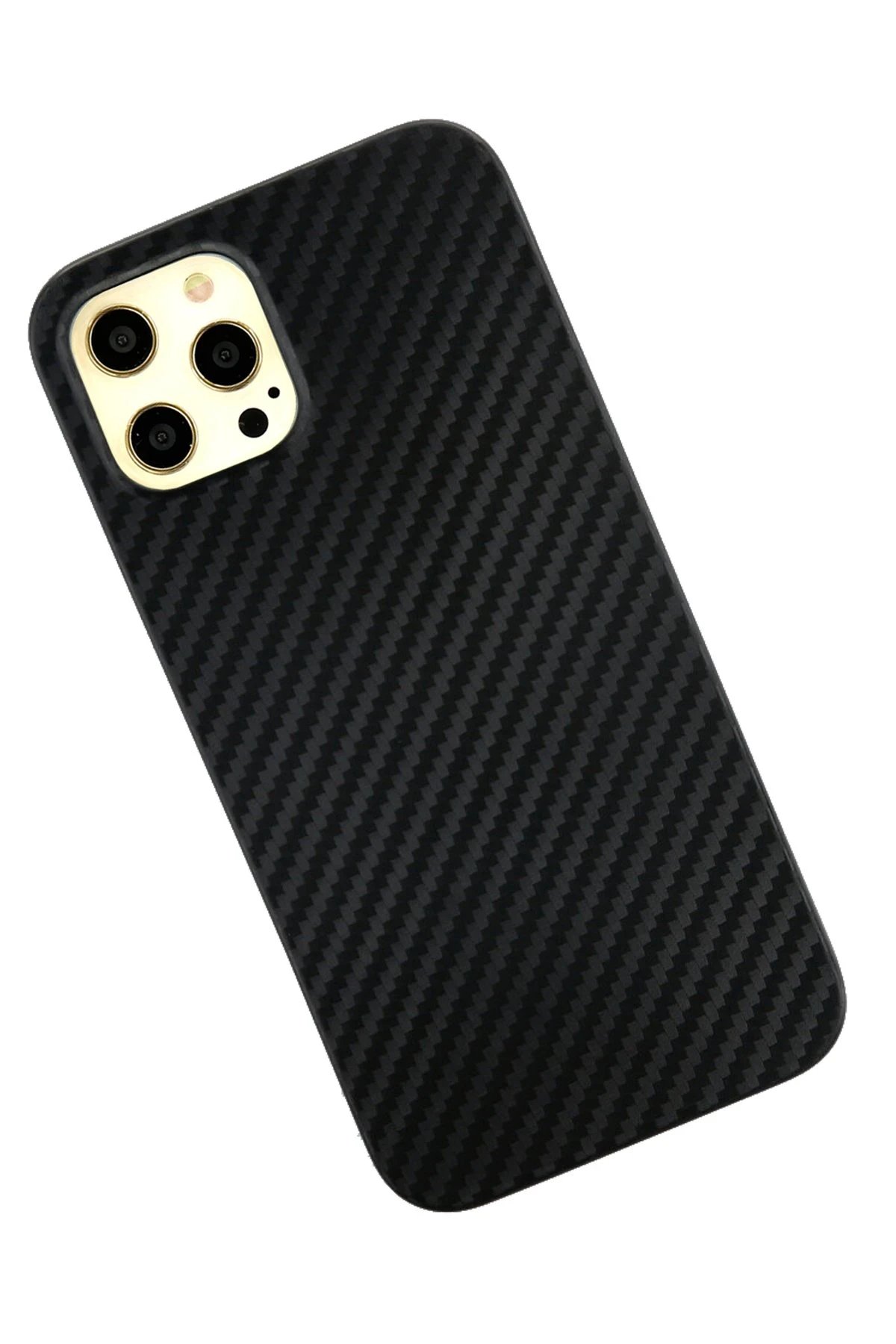 Newface iPhone 12 Pro Max Kılıf Karbon PP Silikon - Siyah