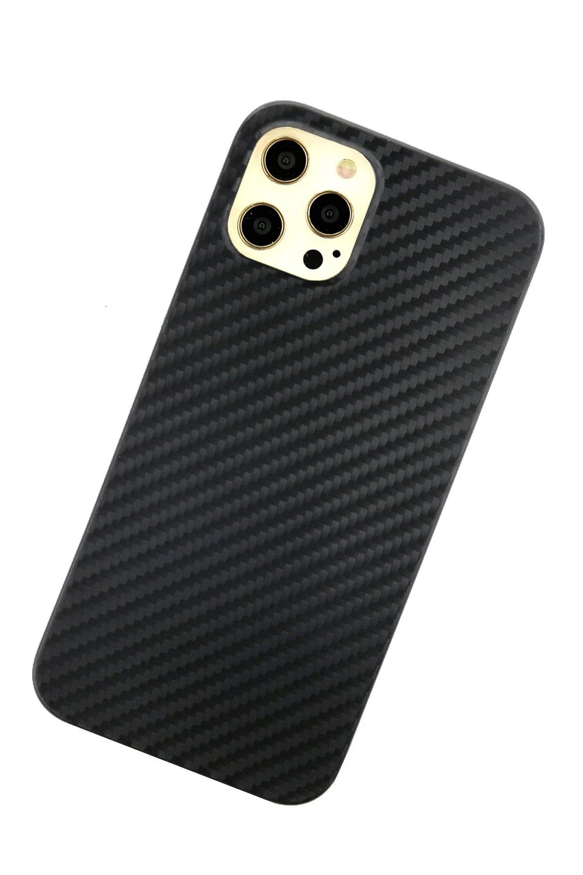 Newface iPhone 12 Pro Max Kılıf Karbon PP Silikon - Siyah