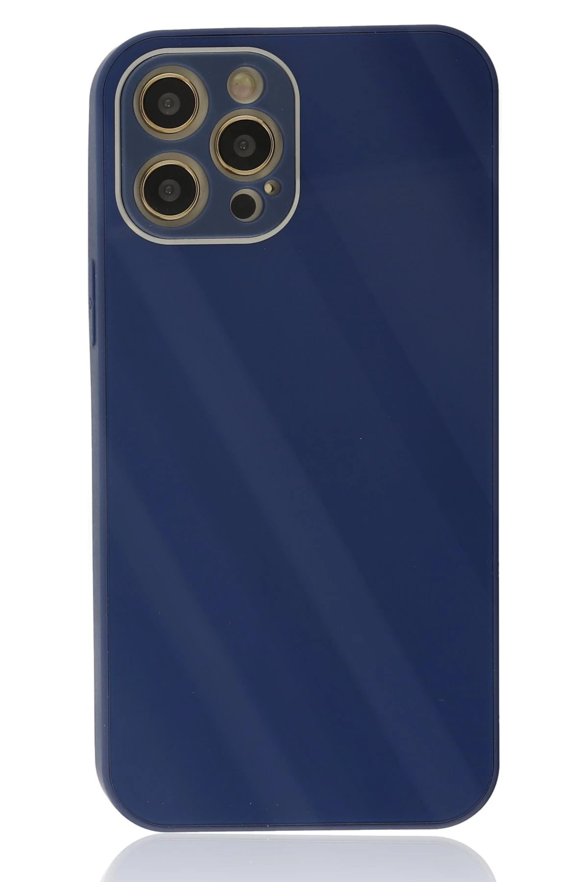 Newface iPhone 12 Pro Kılıf Glass Kapak - Lacivert