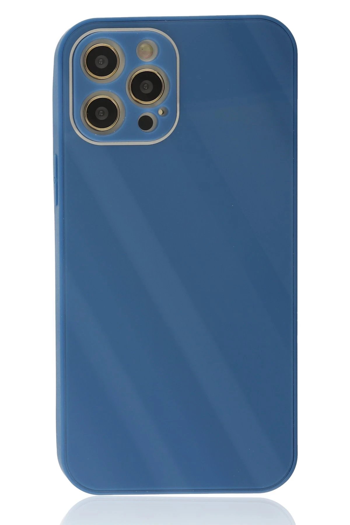 Newface iPhone 12 Pro Kılıf Glass Kapak - Mavi