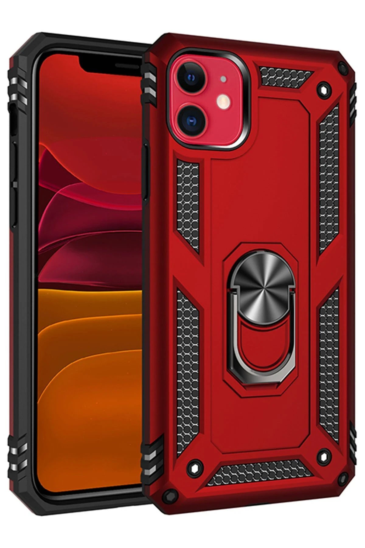 Newface iPhone 11 Kılıf Sofya Yüzüklü Silikon Kapak - Kırmızı