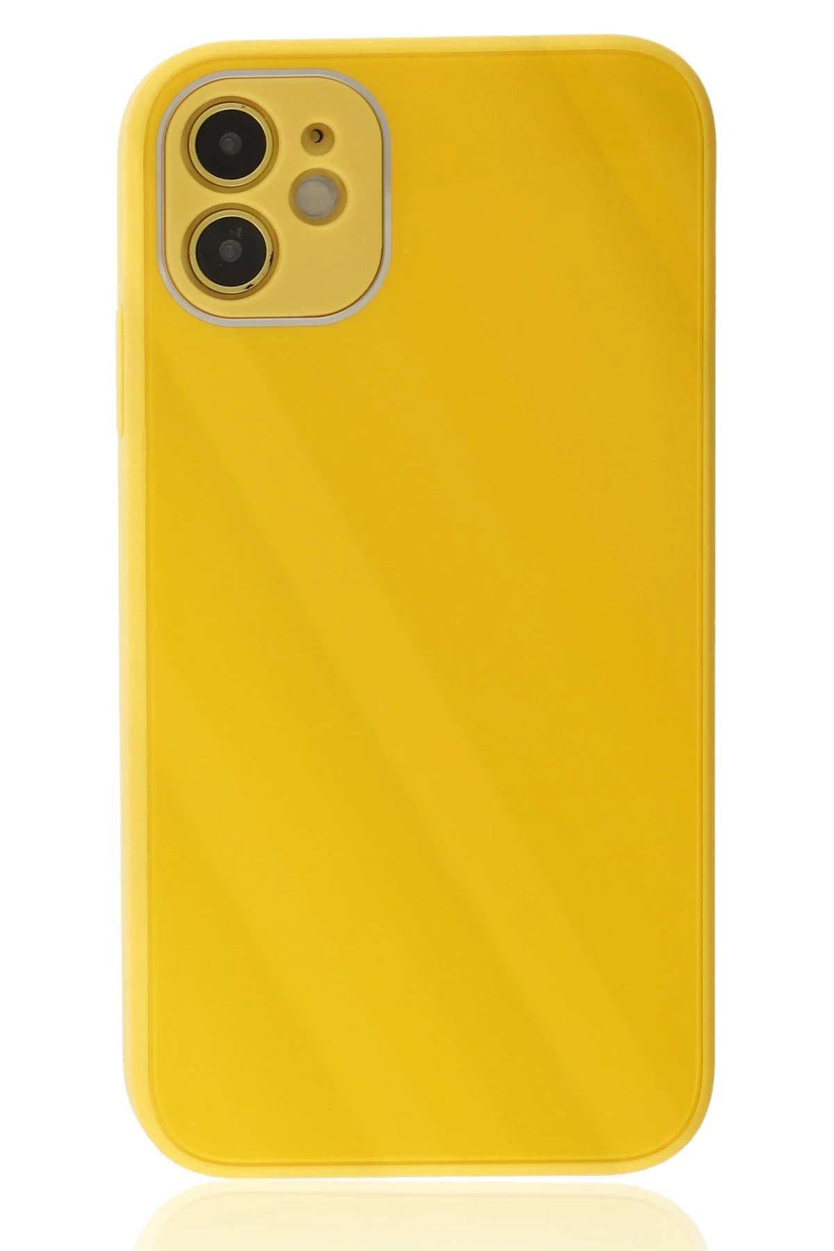 Newface iPhone 12 Kılıf Glass Kapak - Sarı