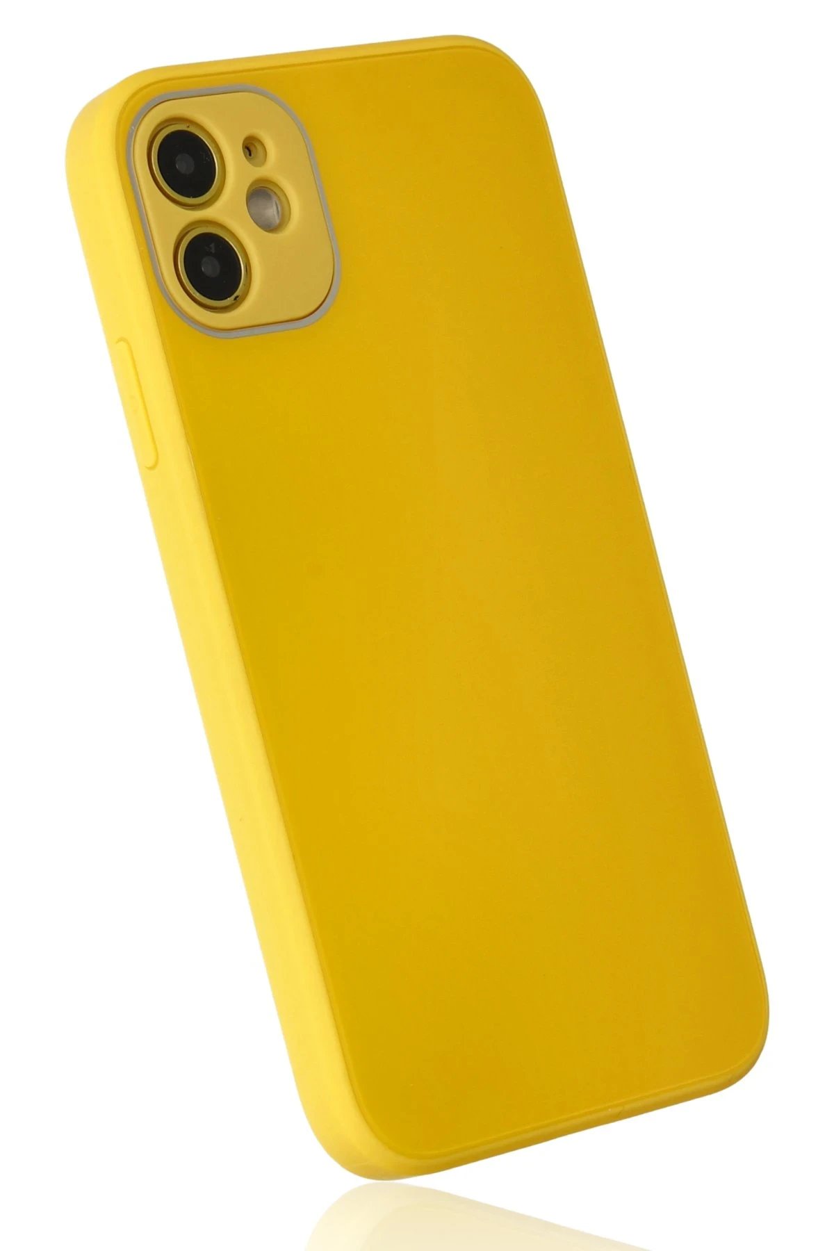 Newface iPhone 12 Kılıf Glass Kapak - Sarı