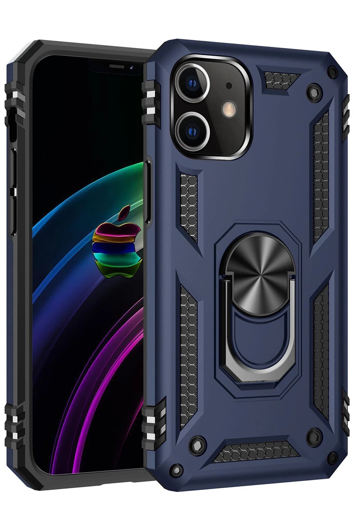 Newface iPhone 12 Kılıf Sofya Yüzüklü Silikon Kapak - Lacivert