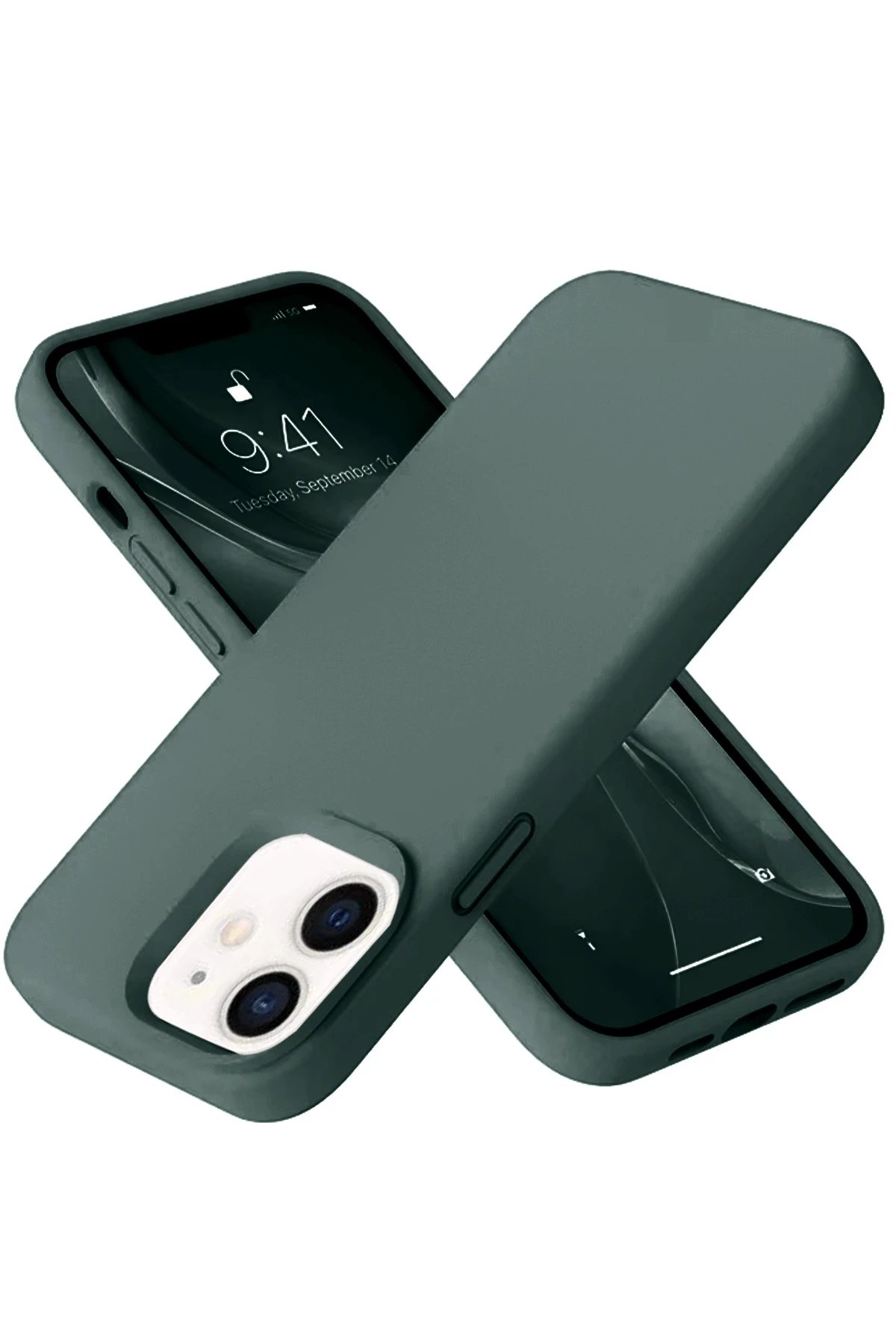 Newface iPhone 12 Kılıf Nano içi Kadife Silikon - Koyu Yeşil