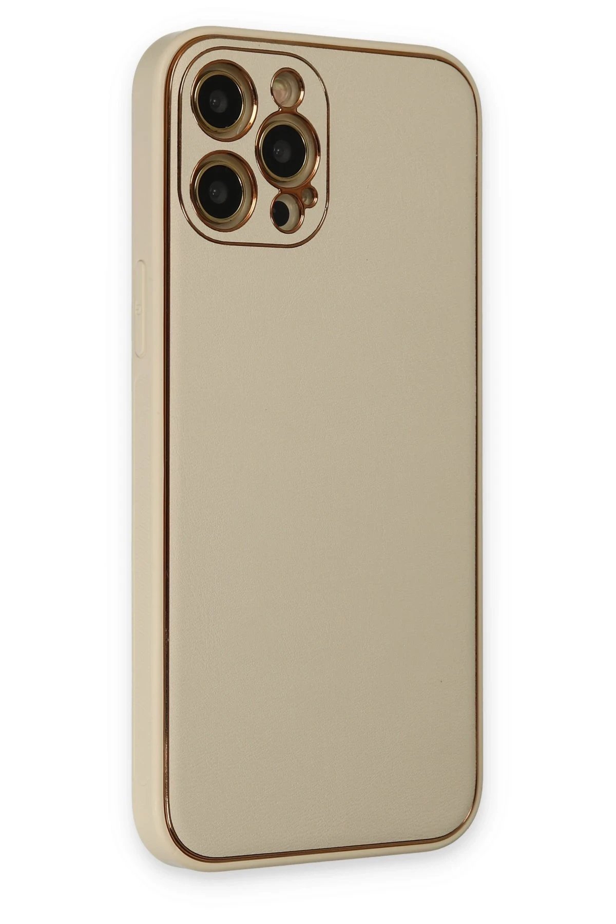 Newface iPhone 12 Pro Max Kılıf Coco Deri Silikon Kapak - Gold