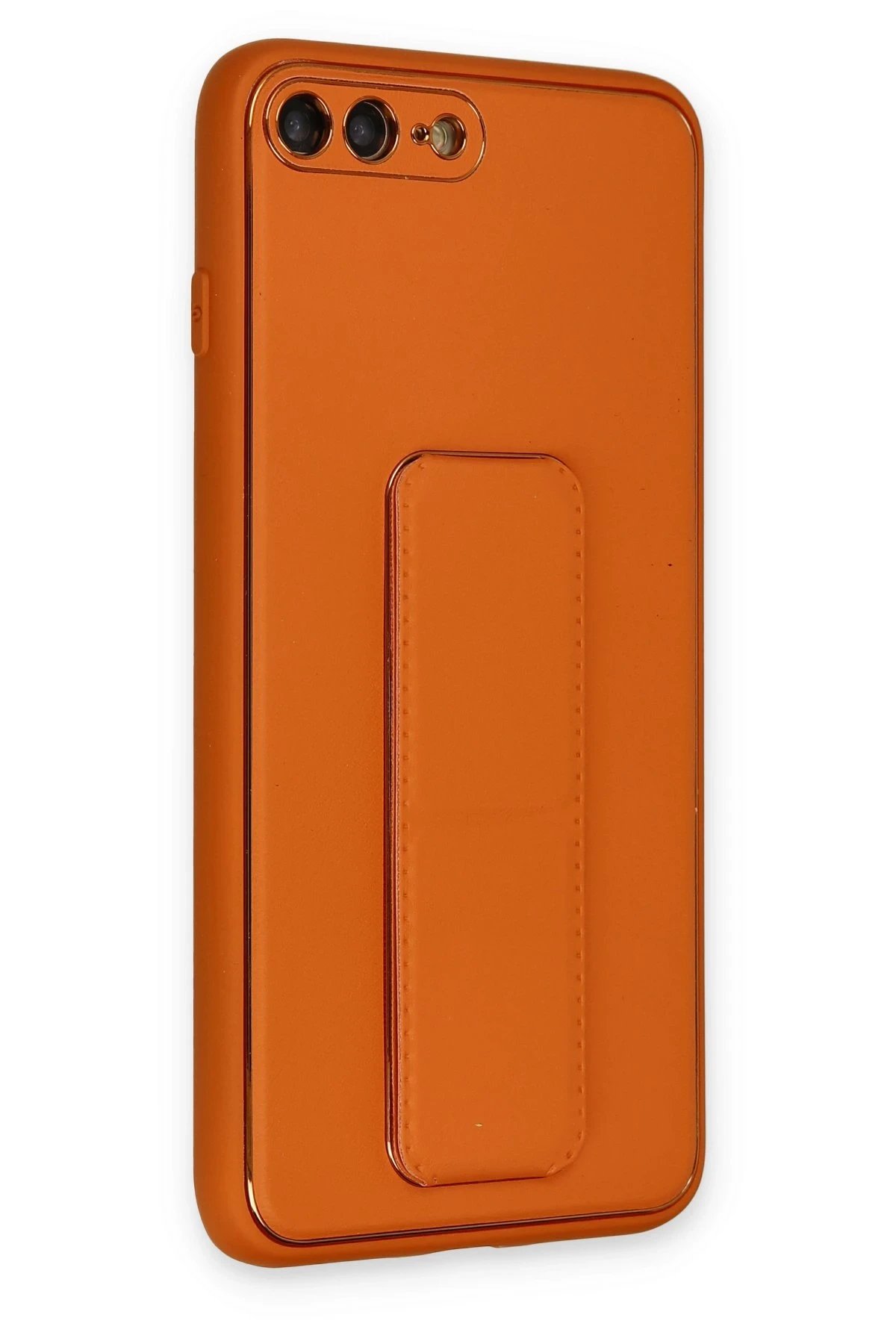 Newface iPhone 7 Plus Kılıf Coco Deri Standlı Kapak - Turuncu