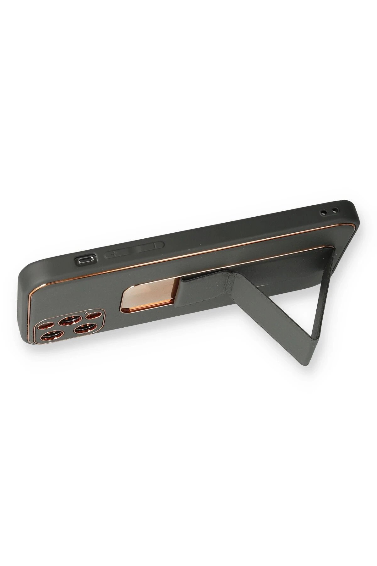 Newface iPhone 12 Pro Kılıf Coco Deri Standlı Kapak - Füme