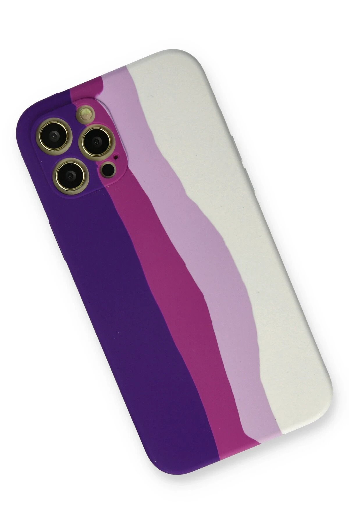 Newface iPhone 12 Pro Max Kılıf Ebruli Lansman Silikon - Mor-Beyaz