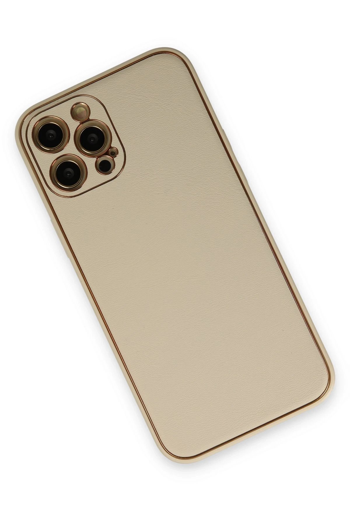 Newface iPhone 12 Pro Kılıf Coco Deri Silikon Kapak - Gold