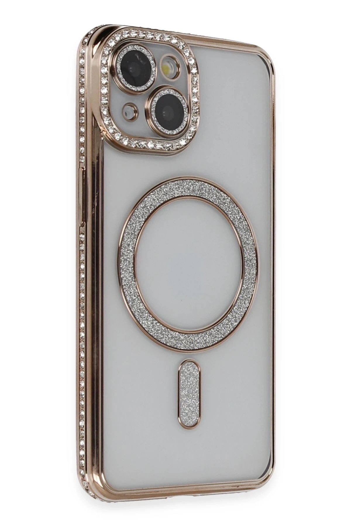 Newface iPhone 14 Kılıf Joke Simli Magneticsafe Kılıf - Gold