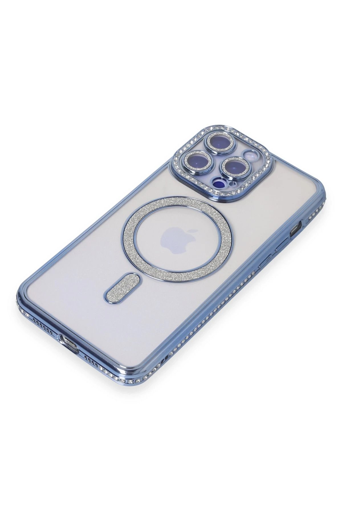 Newface iPhone 14 Pro Max Kılıf Joke Simli Magneticsafe Kılıf - Mavi