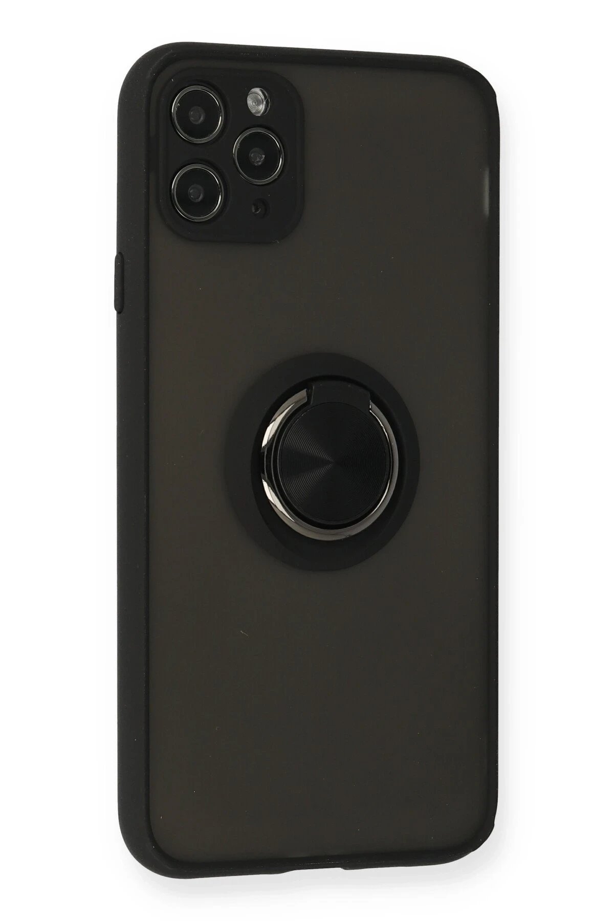 Newface iPhone 11 Pro Kılıf Montreal Yüzüklü Silikon Kapak - Siyah