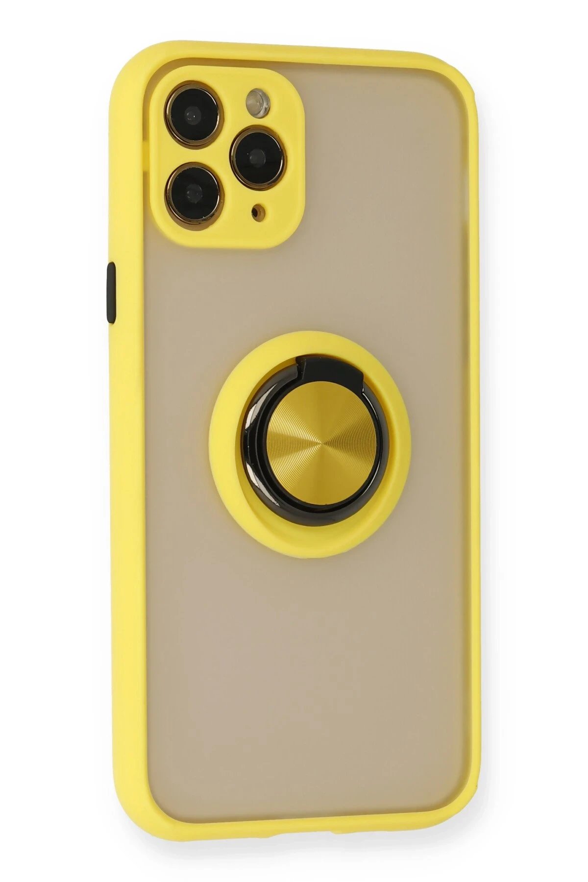 Newface iPhone 11 Pro Max Kılıf Montreal Yüzüklü Silikon Kapak - Sarı