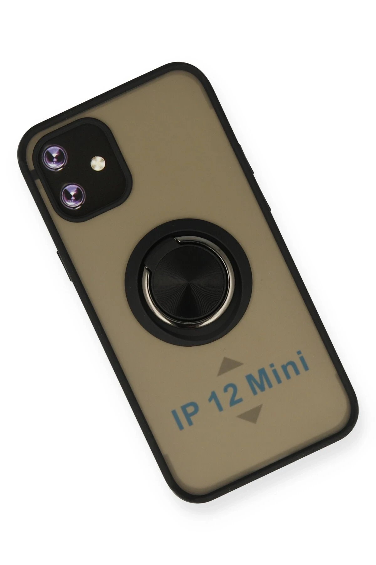 Newface iPhone 12 Mini Kılıf Montreal Yüzüklü Silikon Kapak - Siyah