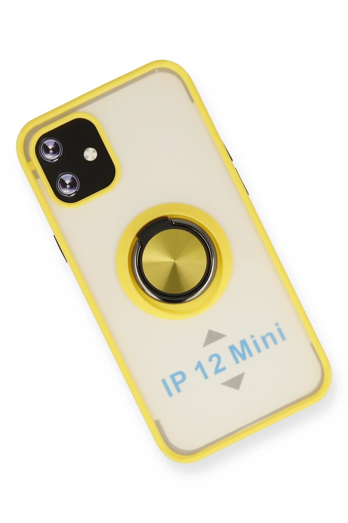 Newface iPhone 12 Mini Kılıf Montreal Yüzüklü Silikon Kapak - Sarı