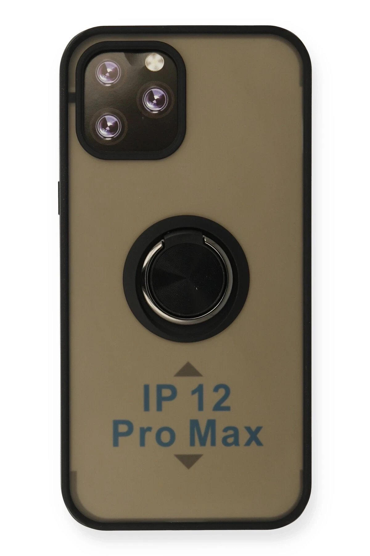 Newface iPhone 12 Pro Max Kılıf Montreal Yüzüklü Silikon Kapak - Siyah