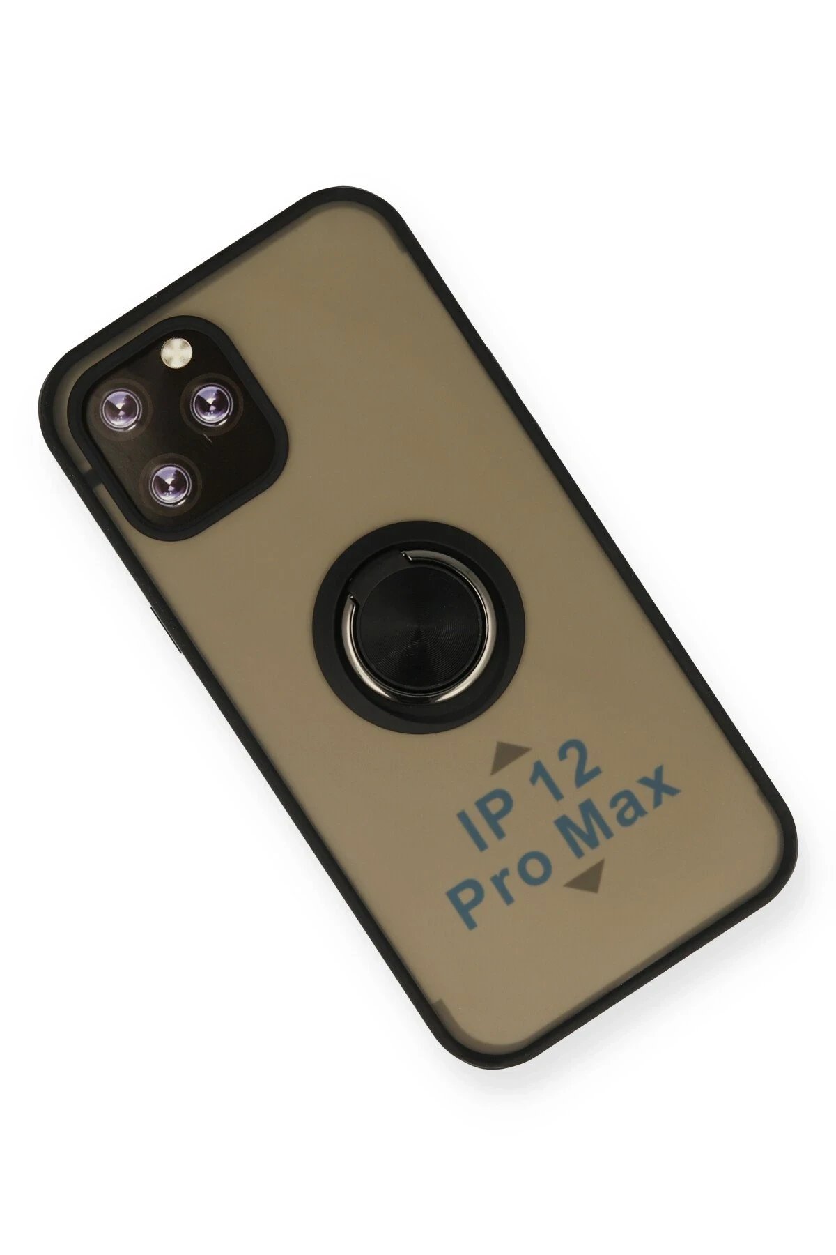 Newface iPhone 12 Pro Max Kılıf Montreal Yüzüklü Silikon Kapak - Siyah