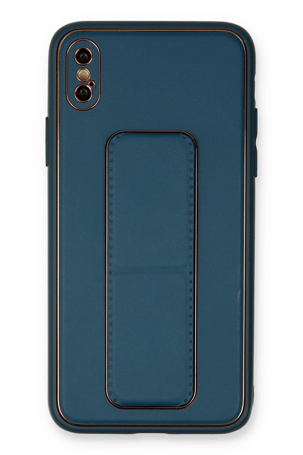 Newface iPhone X Kılıf Coco Deri Standlı Kapak - Mavi