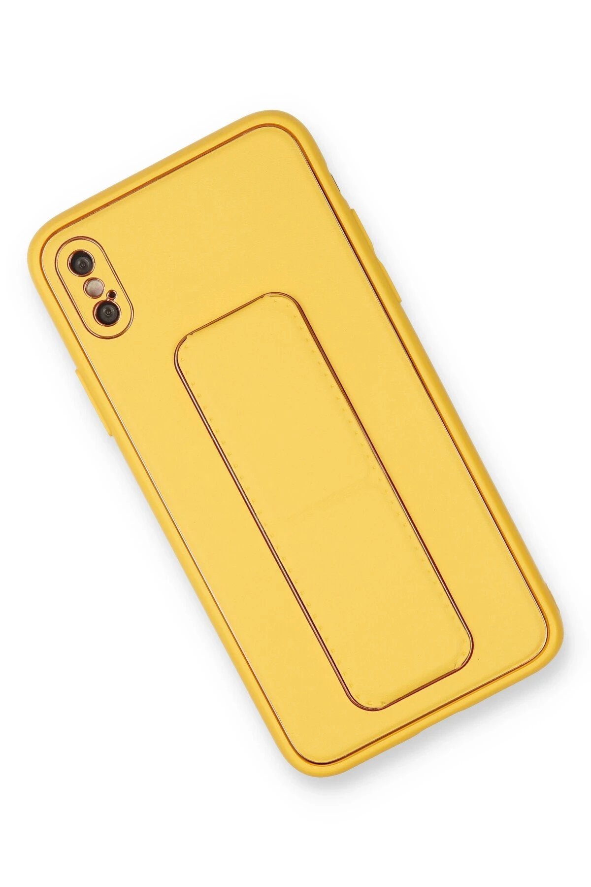 Newface iPhone XS Max Kılıf Coco Deri Standlı Kapak - Sarı