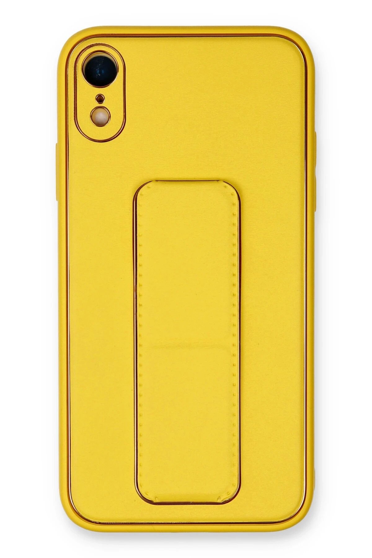 Newface iPhone XR Kılıf Coco Deri Standlı Kapak - Sarı