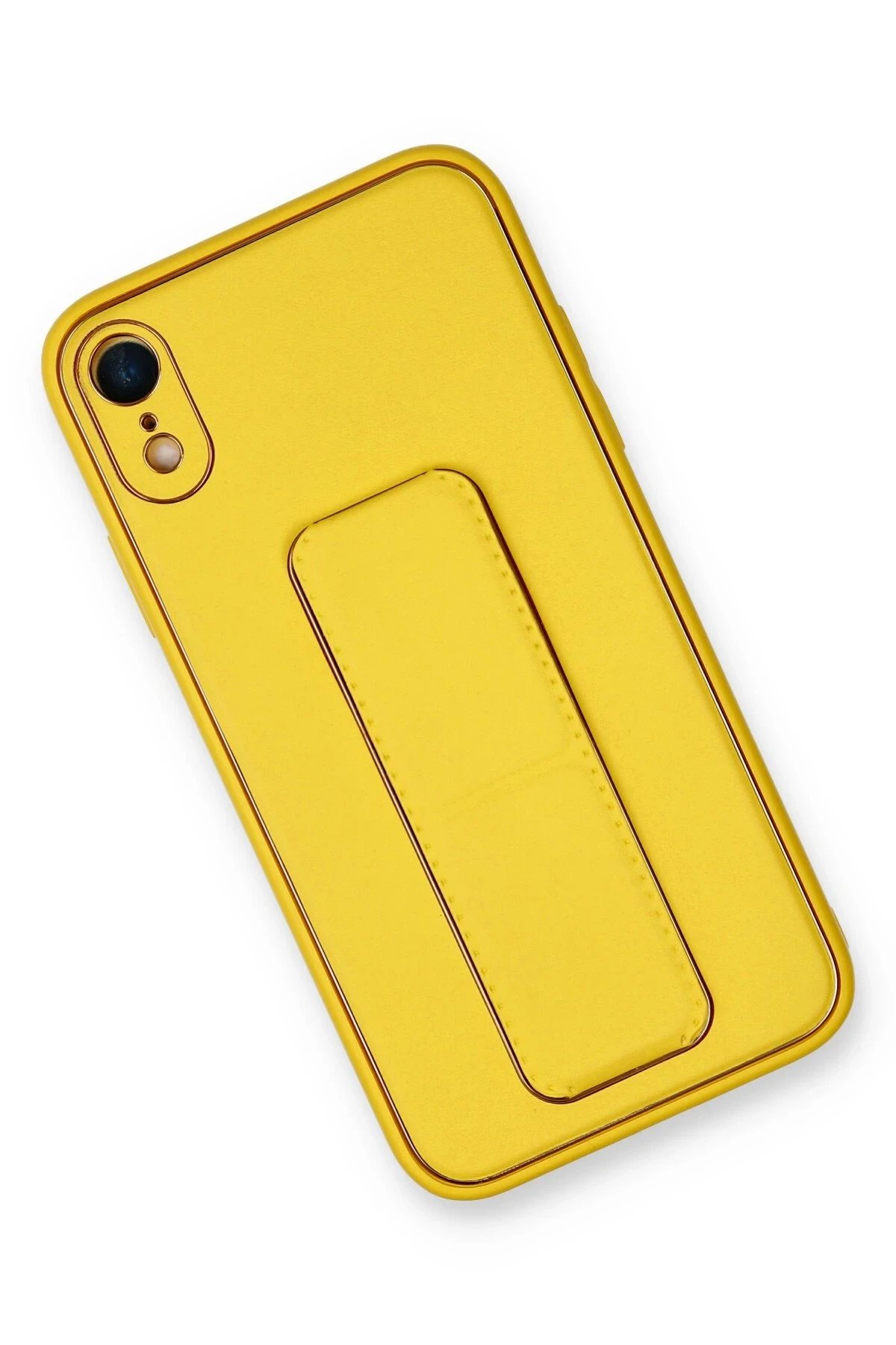 Newface iPhone XR Kılıf Coco Deri Standlı Kapak - Sarı