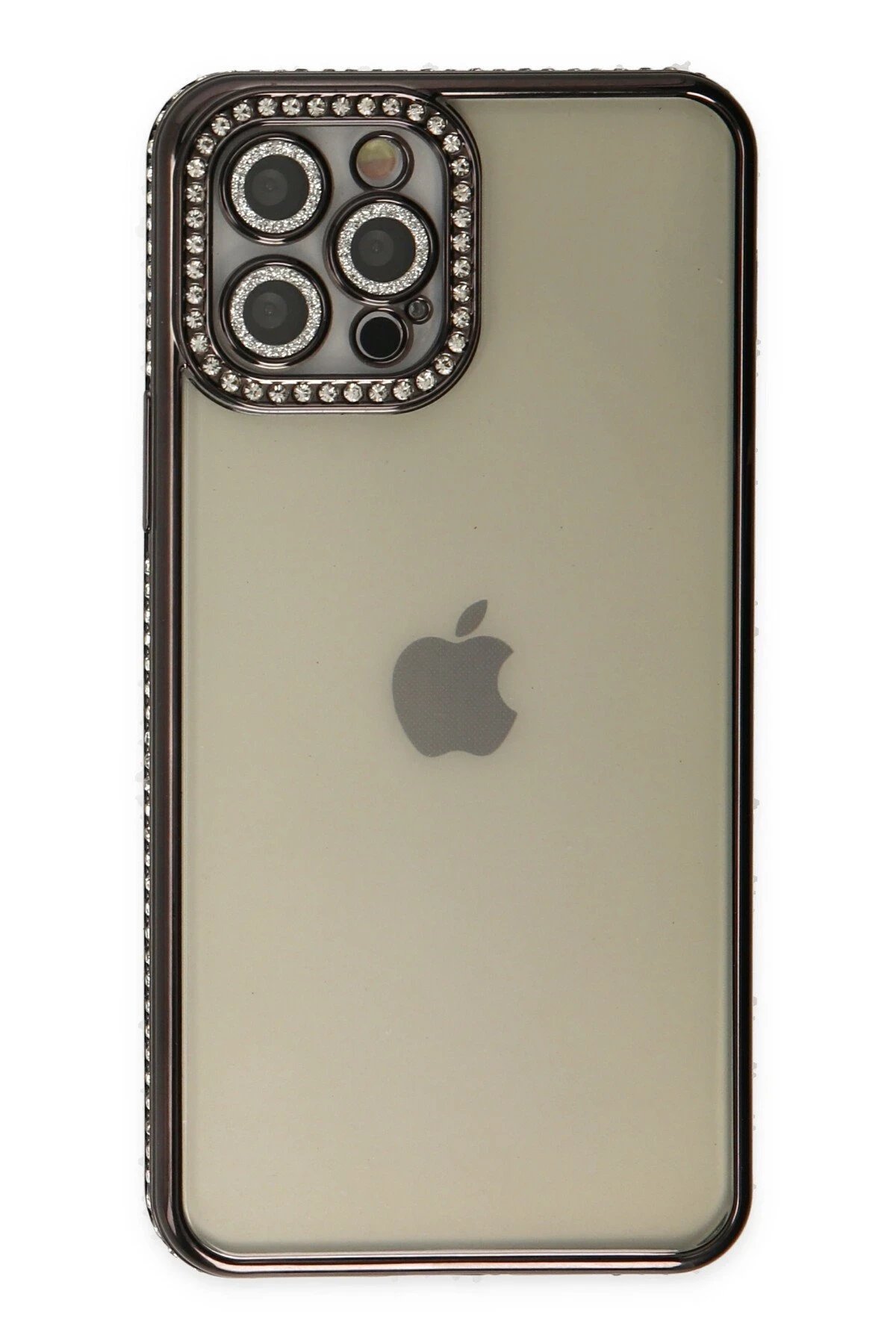 Newface iPhone 12 Pro Kılıf Joke Taşlı Silikon - Siyah