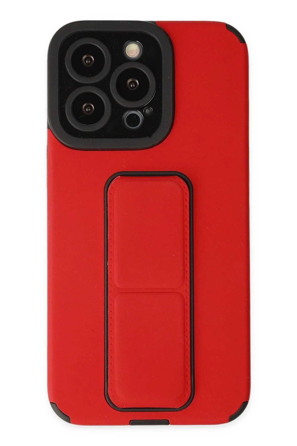 Newface iPhone 13 Pro Max Kılıf Mega Standlı Silikon - Kırmızı