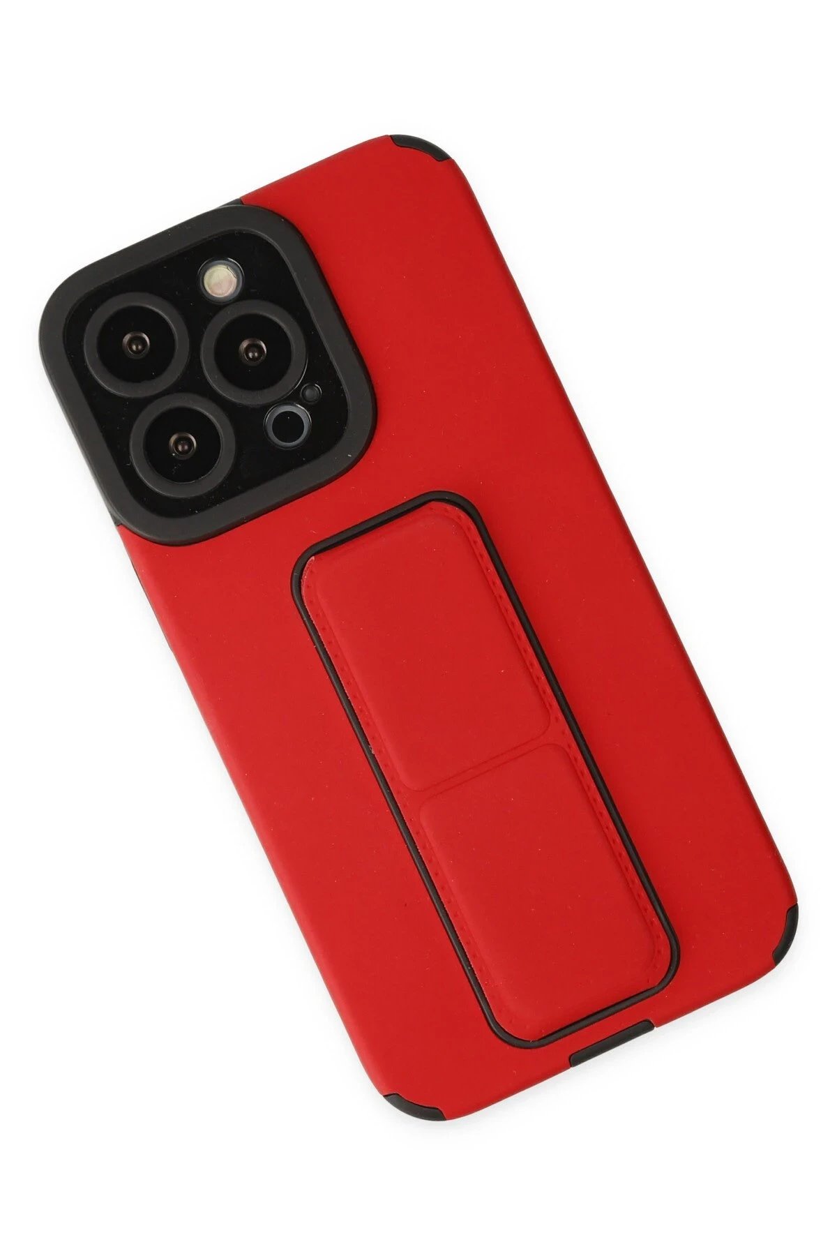 Newface iPhone 13 Pro Max Kılıf Mega Standlı Silikon - Kırmızı