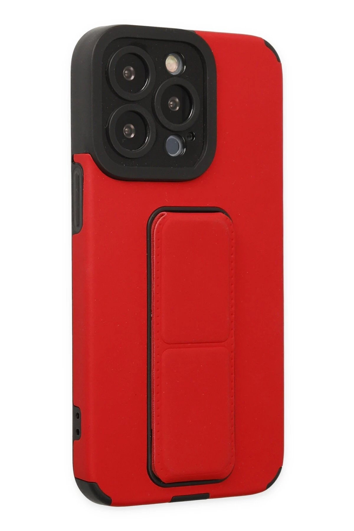 Newface iPhone 13 Pro Max Kılıf Mega Standlı Silikon - Kırmızı