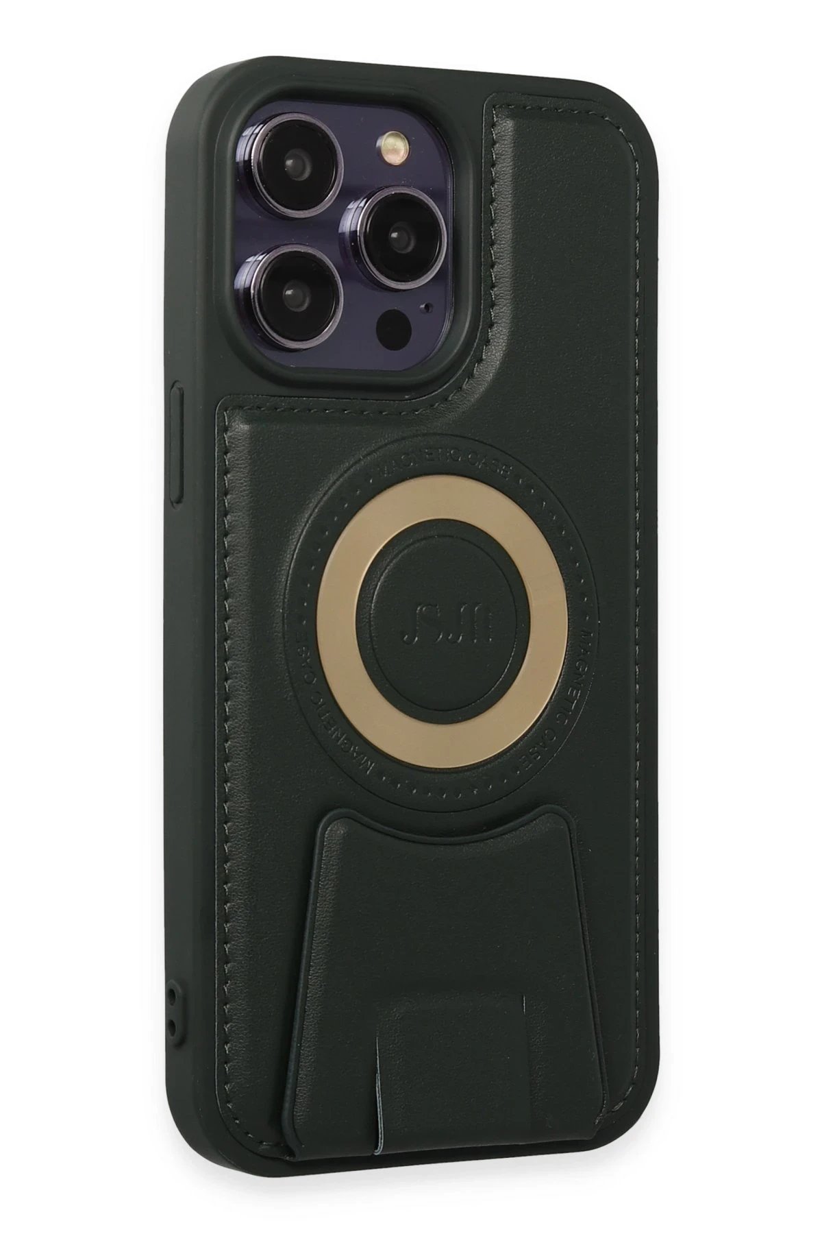 Newface iPhone 14 Pro Kılıf Merkür Magneticsafe Standlı Kapak - Koyu Yeşil