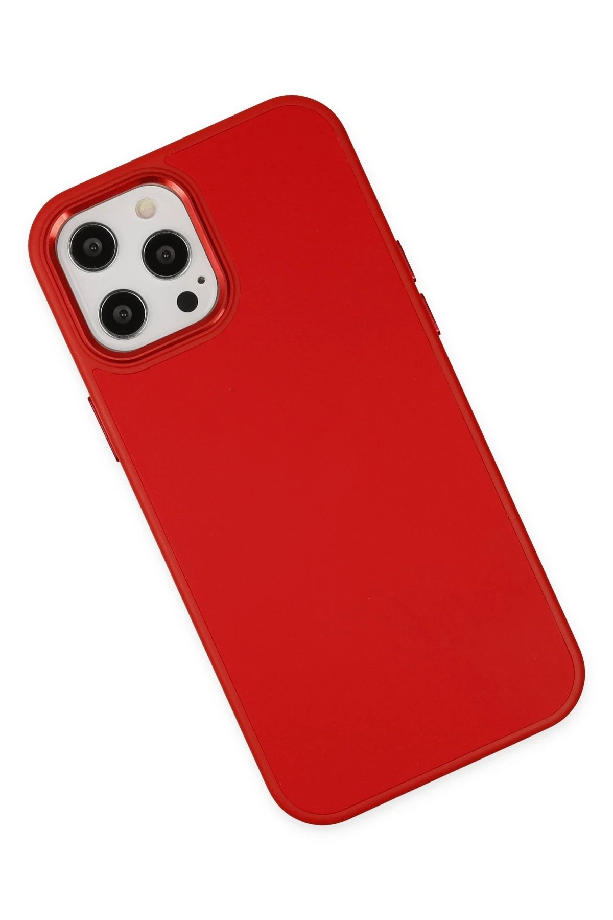 Newface iPhone 12 Pro Max Kılıf Asya Deri Silikon - Kırmızı