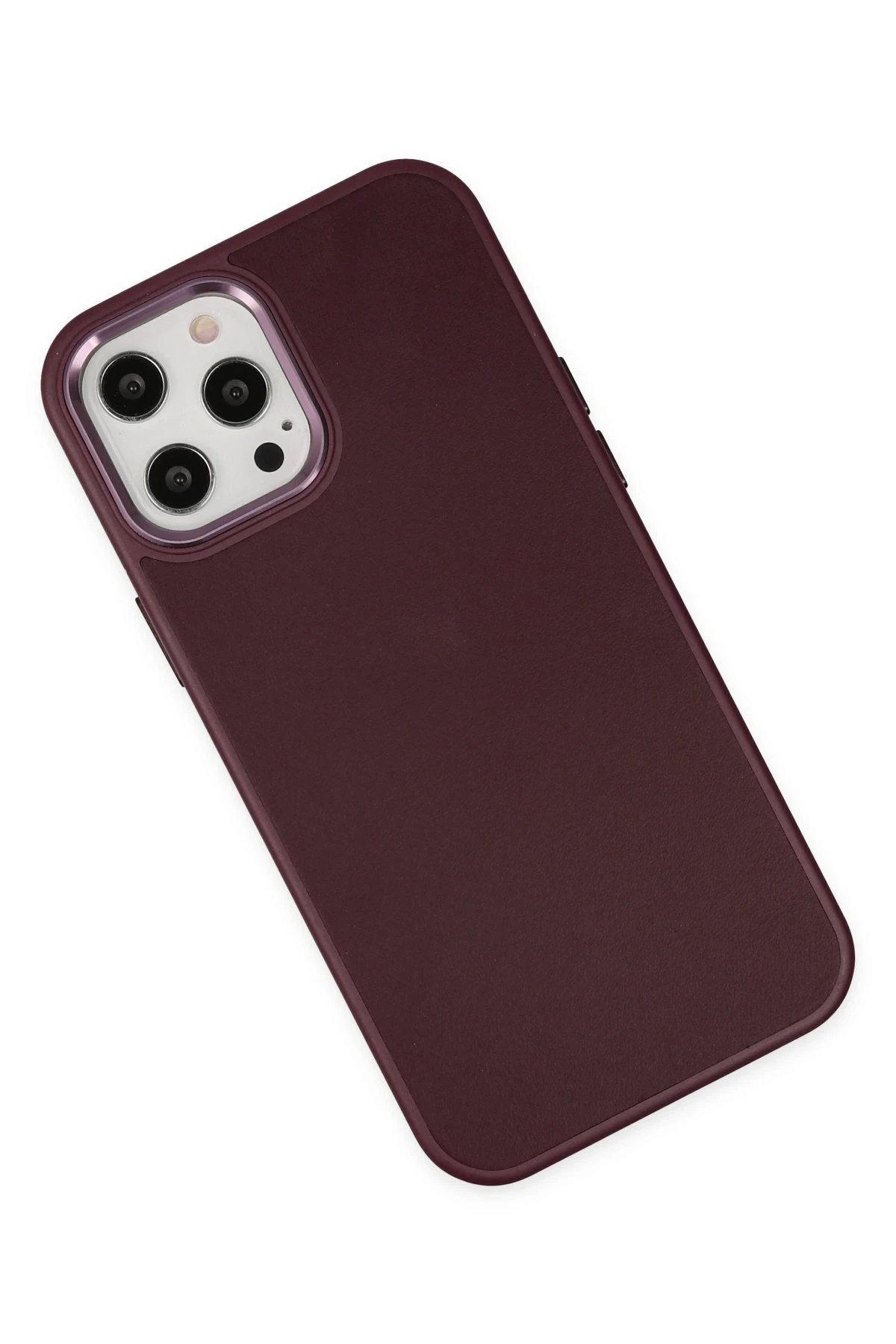 Newface iPhone 12 Pro Max Kılıf Asya Deri Silikon - Mürdüm