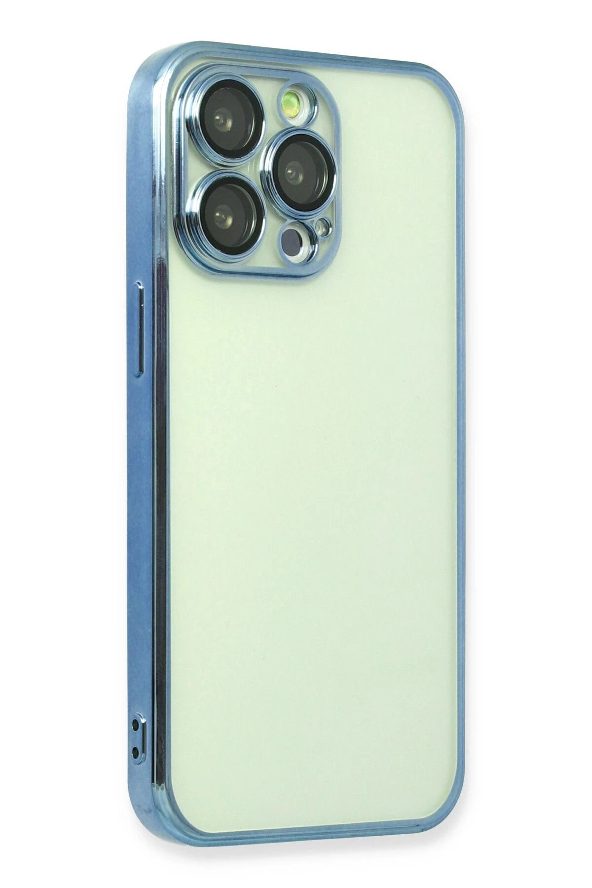 Newface iPhone 14 Pro Max Kılıf Razer Lensli Silikon - Açık Mavi