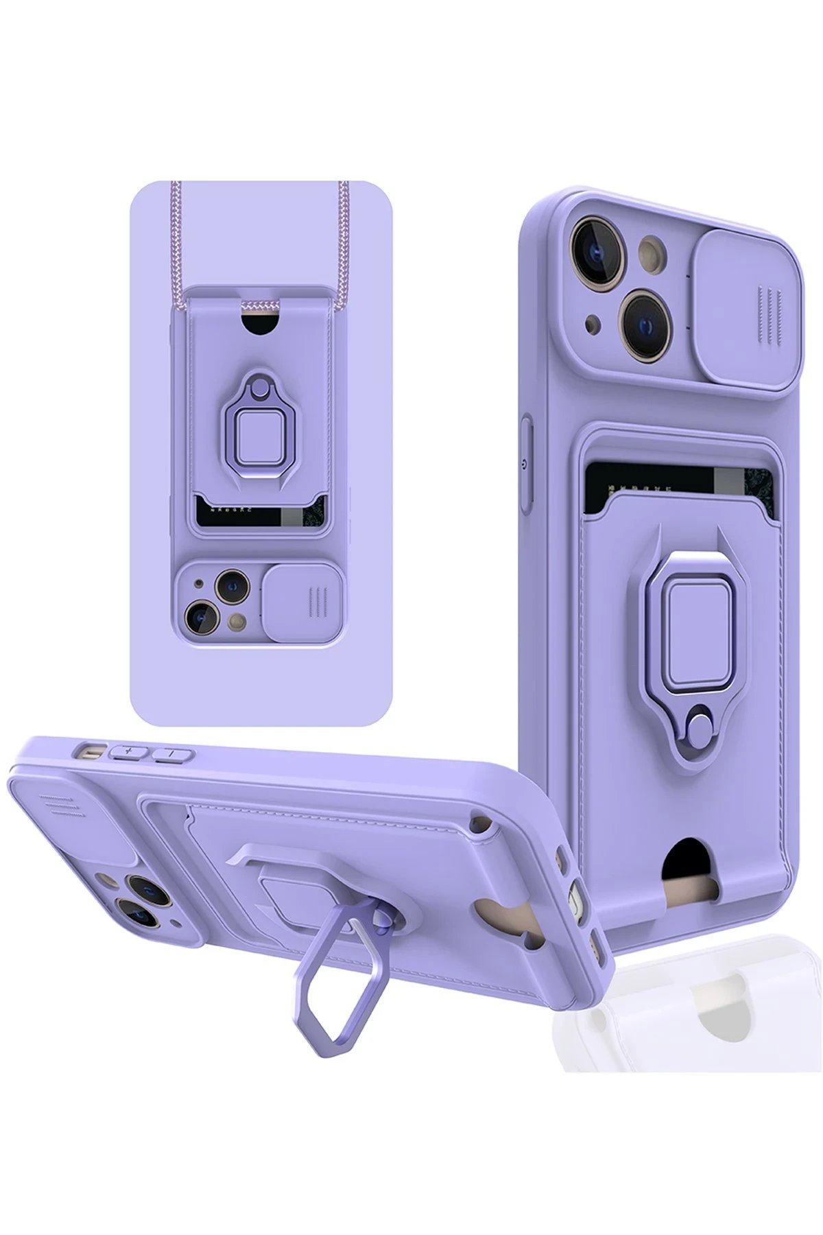 Newface iPhone 14 Kılıf Zuma Kartvizitli Yüzüklü Silikon - Lila