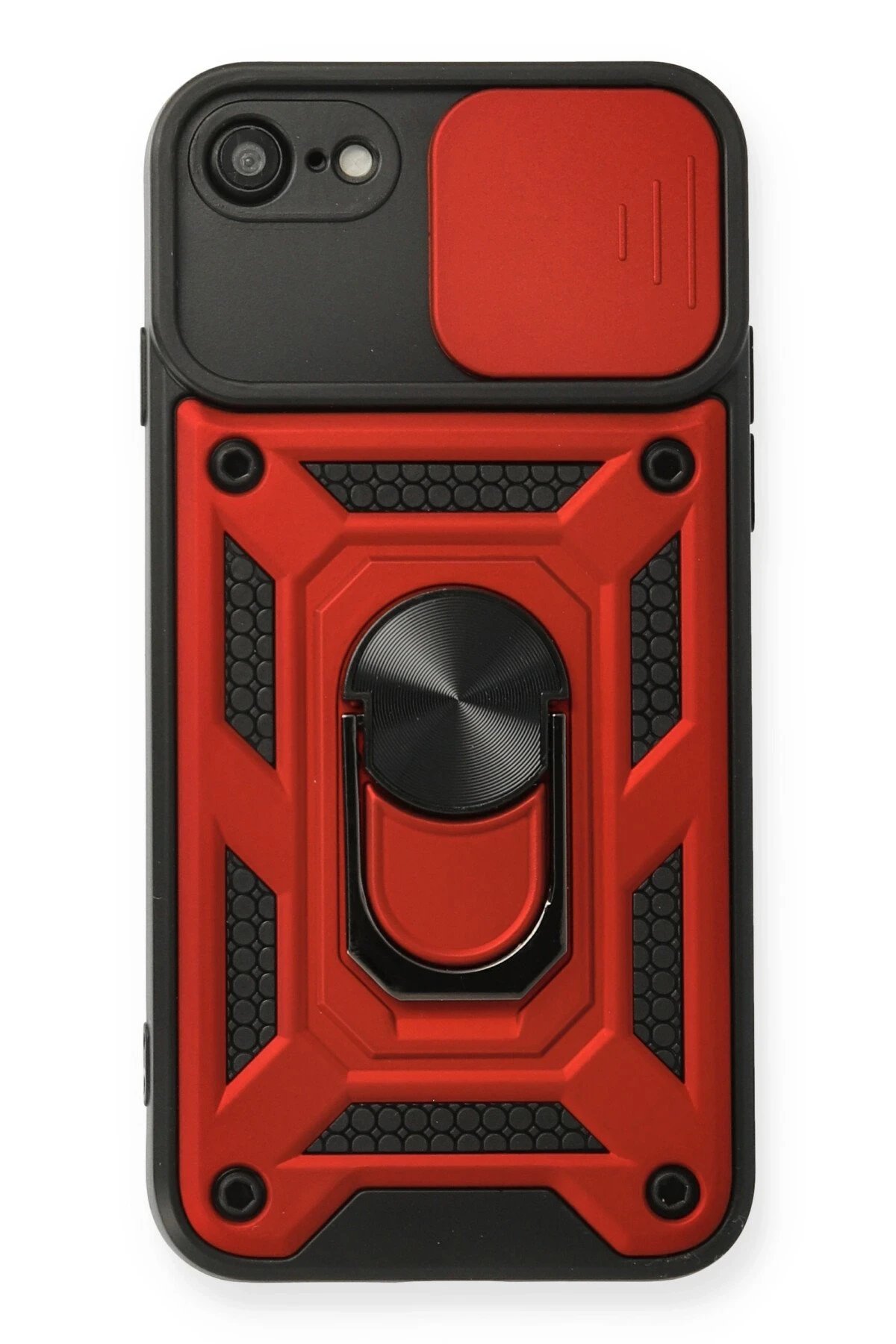 Newface iPhone 7 Kılıf Pars Lens Yüzüklü Silikon - Kırmızı