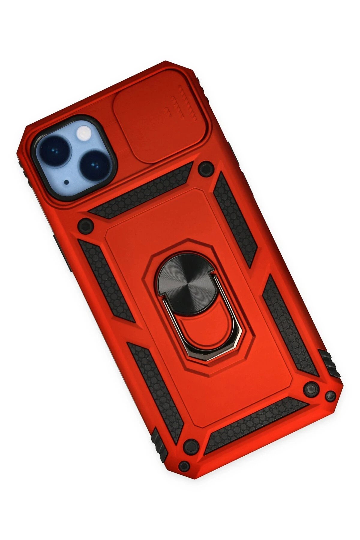 Newface iPhone 14 Plus Kılıf Pars Lens Yüzüklü Silikon - Kırmızı