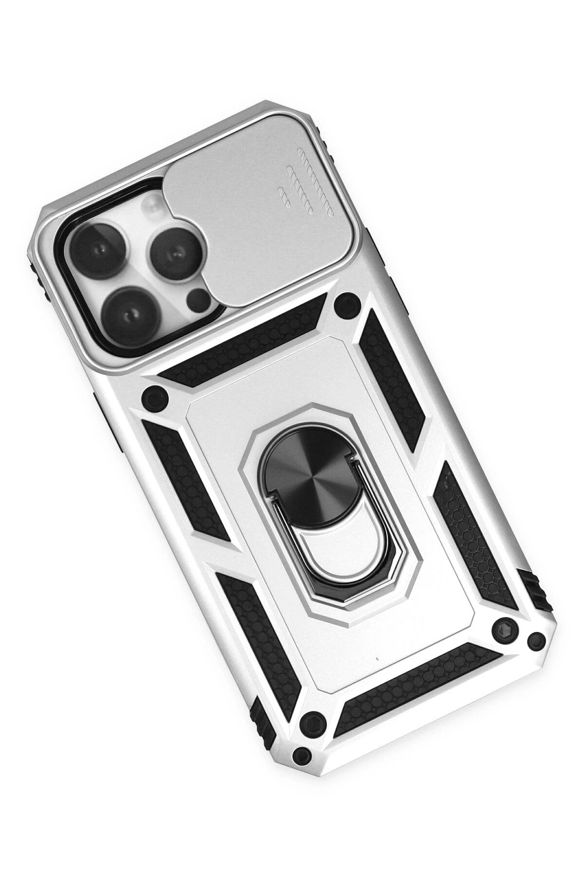 Newface iPhone 14 Pro Kılıf Pars Lens Yüzüklü Silikon - Gümüş