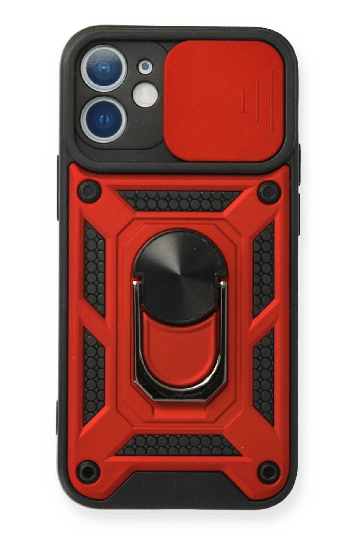 Newface iPhone 12 Kılıf Pars Lens Yüzüklü Silikon - Kırmızı