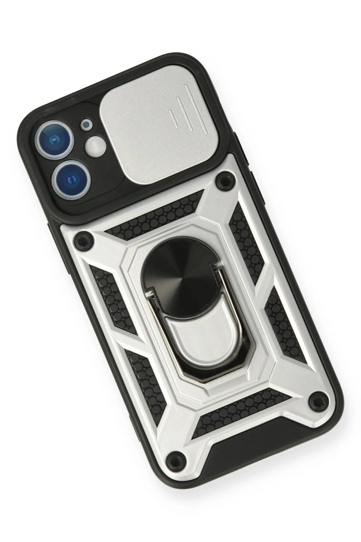 Newface iPhone 12 Mini Kılıf Pars Lens Yüzüklü Silikon - Gümüş