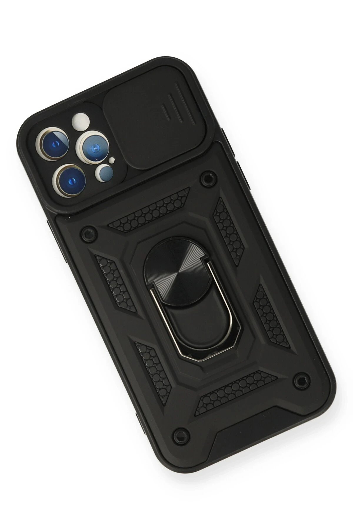 Newface iPhone 12 Pro Kılıf Pars Lens Yüzüklü Silikon - Siyah