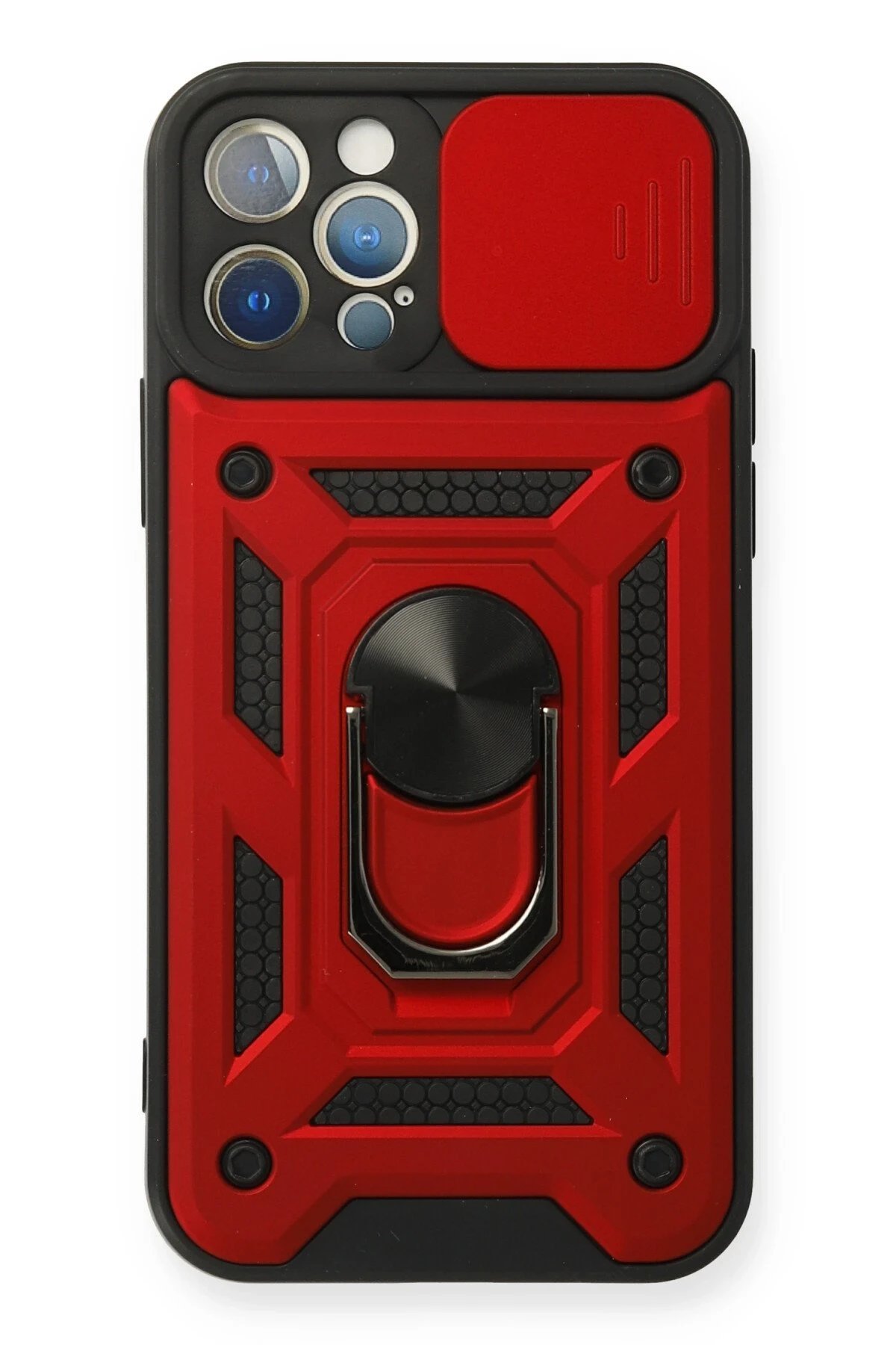 Newface iPhone 12 Pro Kılıf Pars Lens Yüzüklü Silikon - Kırmızı