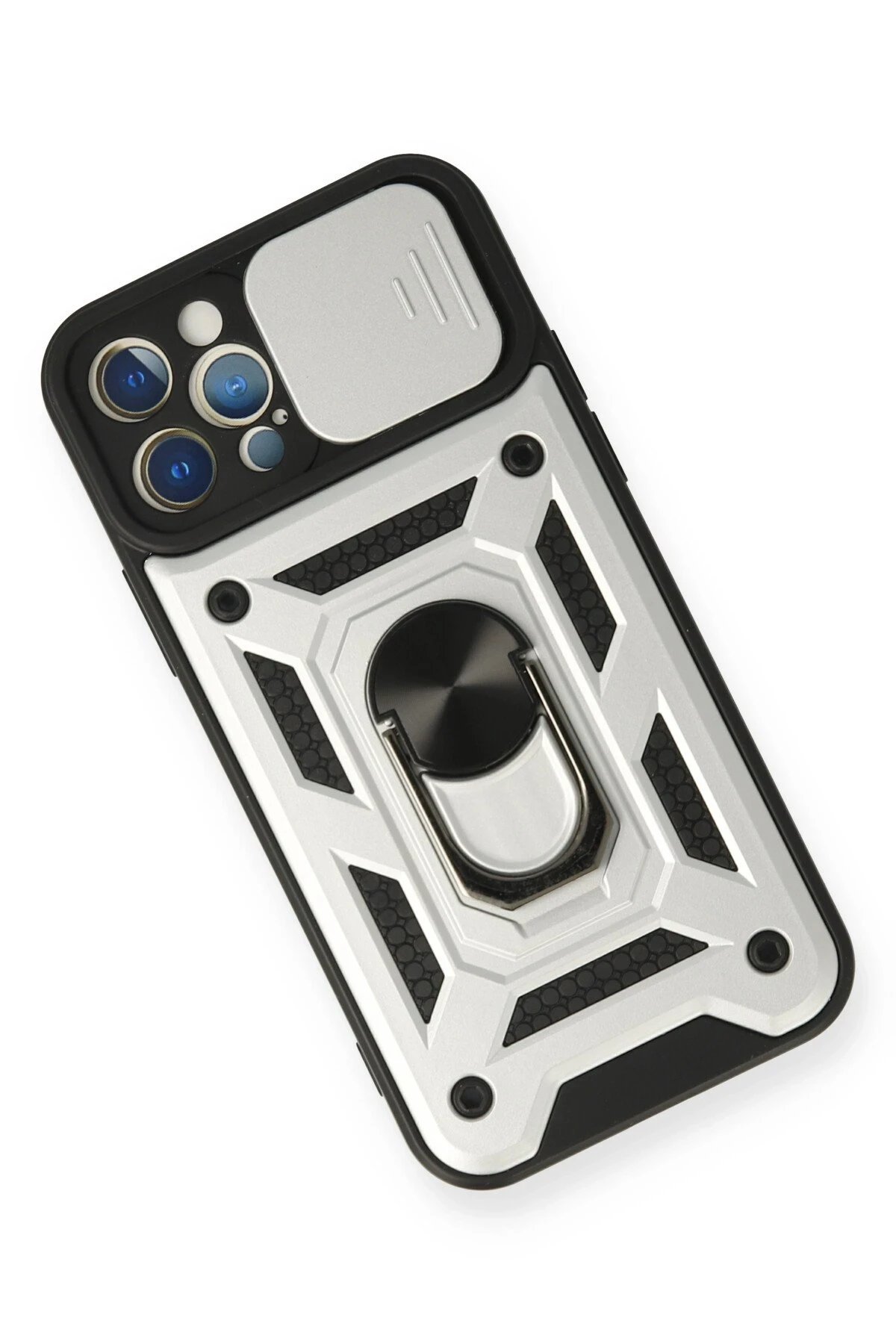 Newface iPhone 12 Pro Kılıf Pars Lens Yüzüklü Silikon - Gümüş