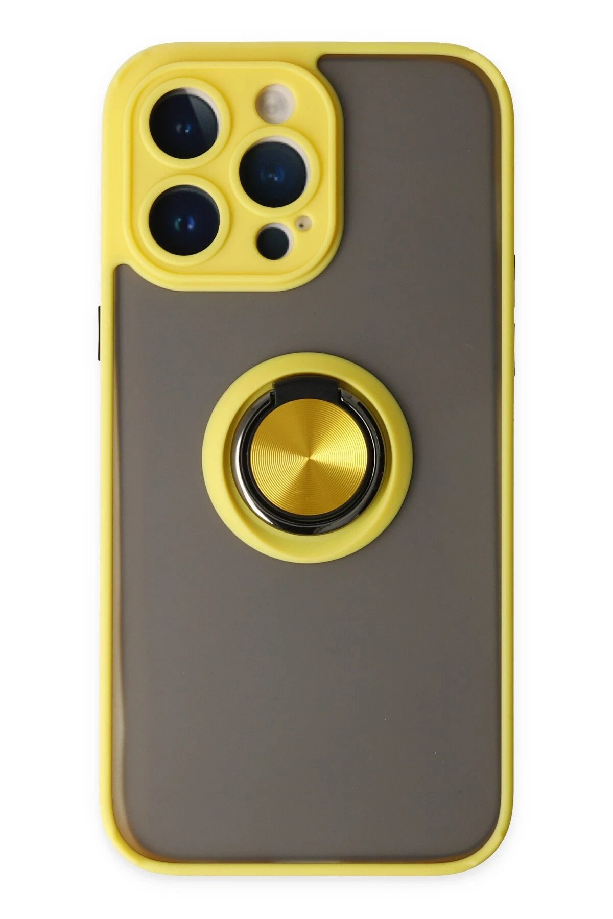 Newface iPhone 14 Pro Kılıf Montreal Yüzüklü Silikon Kapak - Sarı