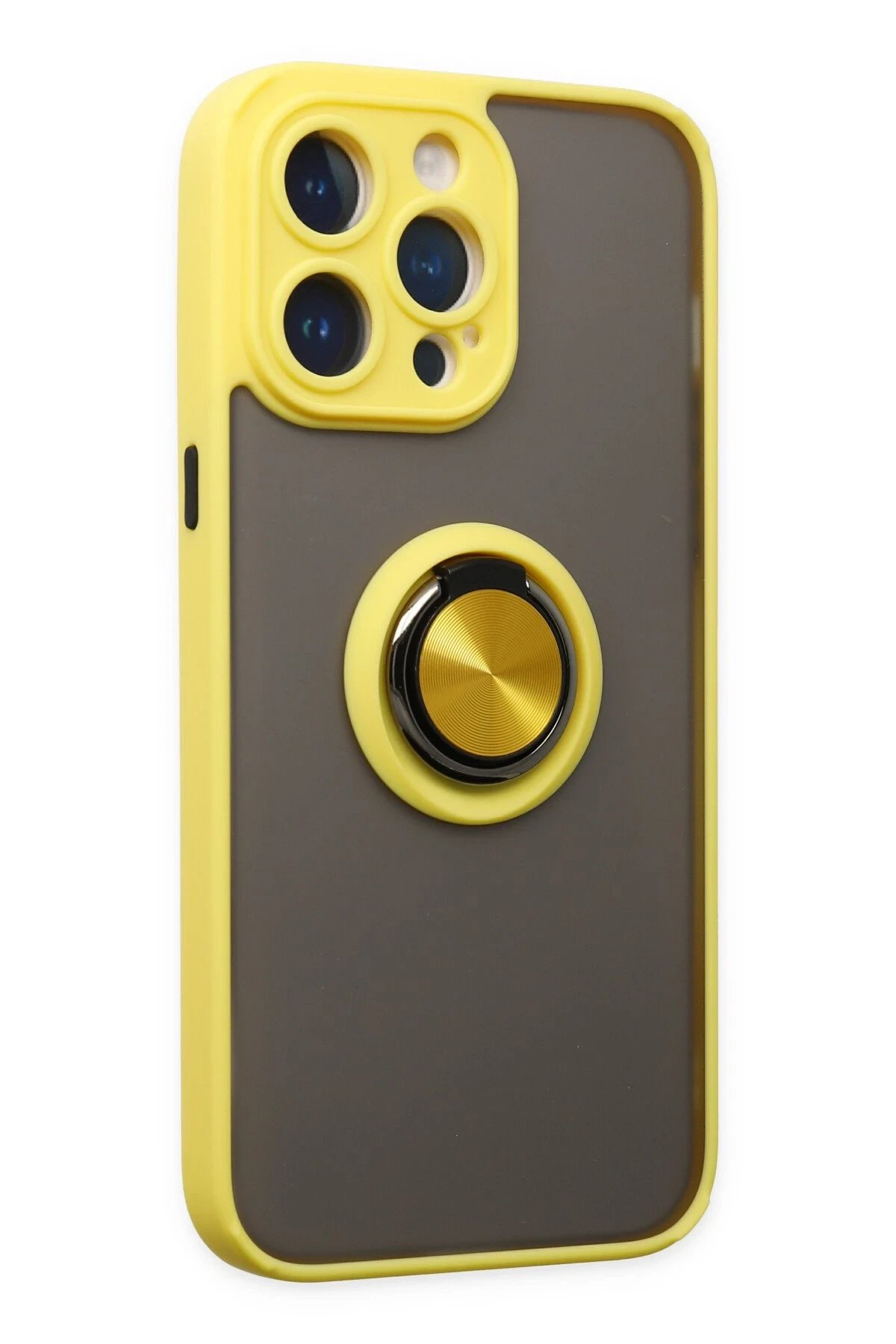 Newface iPhone 14 Pro Kılıf Montreal Yüzüklü Silikon Kapak - Sarı