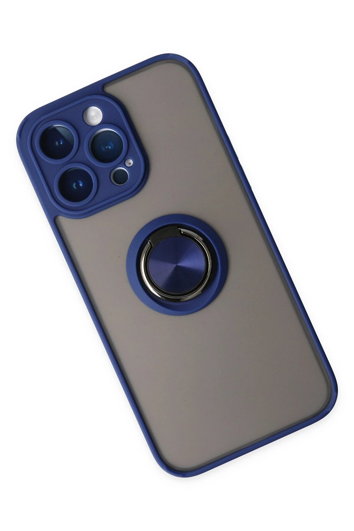 Newface iPhone 14 Pro Kılıf Montreal Yüzüklü Silikon Kapak - Lacivert